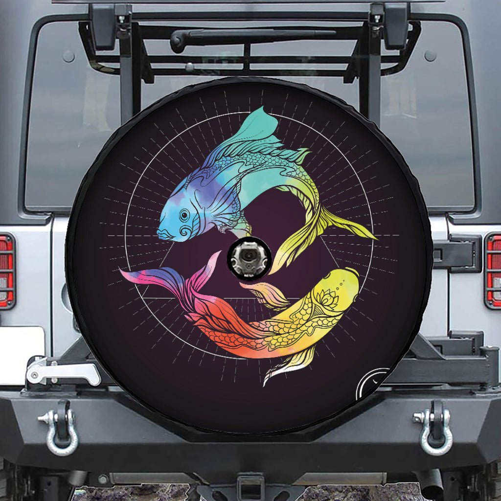 Colorful Pisces Sign Print Tire Cover With Camera Hole