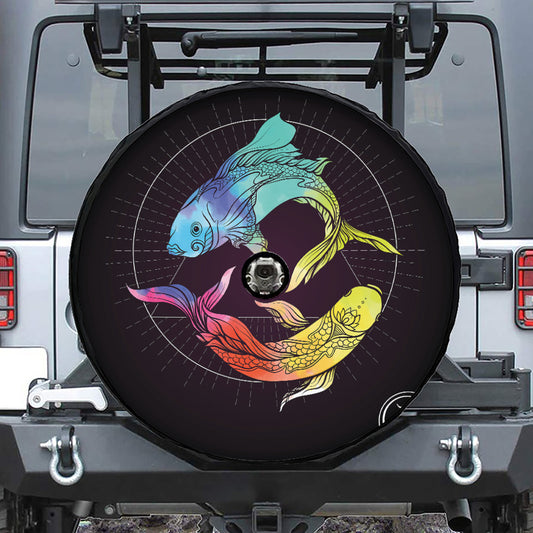 Colorful Pisces Sign Print Tire Cover With Camera Hole