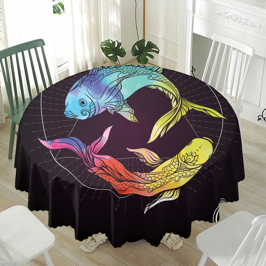 Colorful Pisces Sign Print Waterproof Round Tablecloth