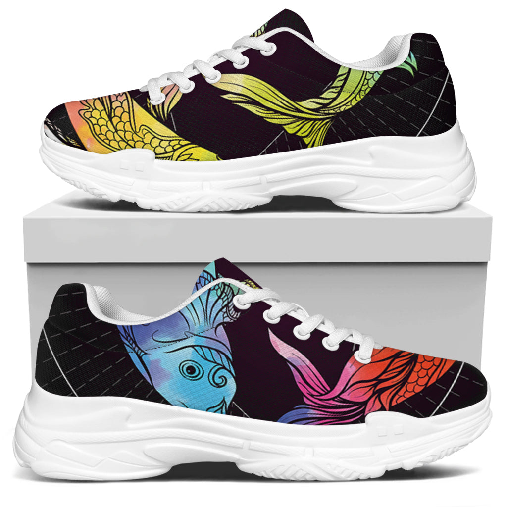 Colorful Pisces Sign Print White Chunky Shoes