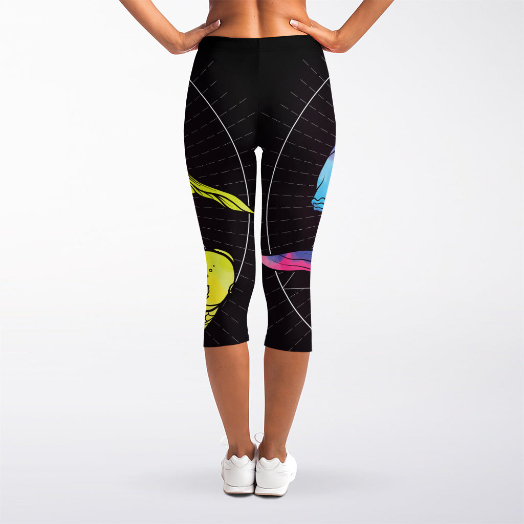 Colorful Pisces Sign Print Women's Capri Leggings