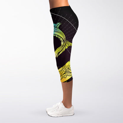 Colorful Pisces Sign Print Women's Capri Leggings
