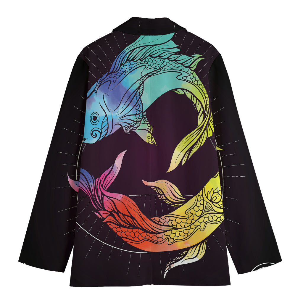 Colorful Pisces Sign Print Women's Cotton Blazer