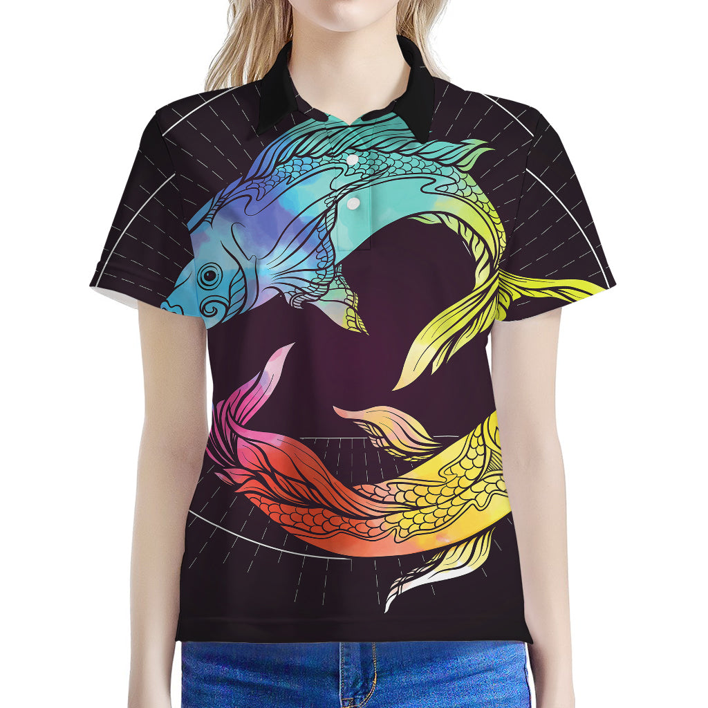 Colorful Pisces Sign Print Women's Polo Shirt