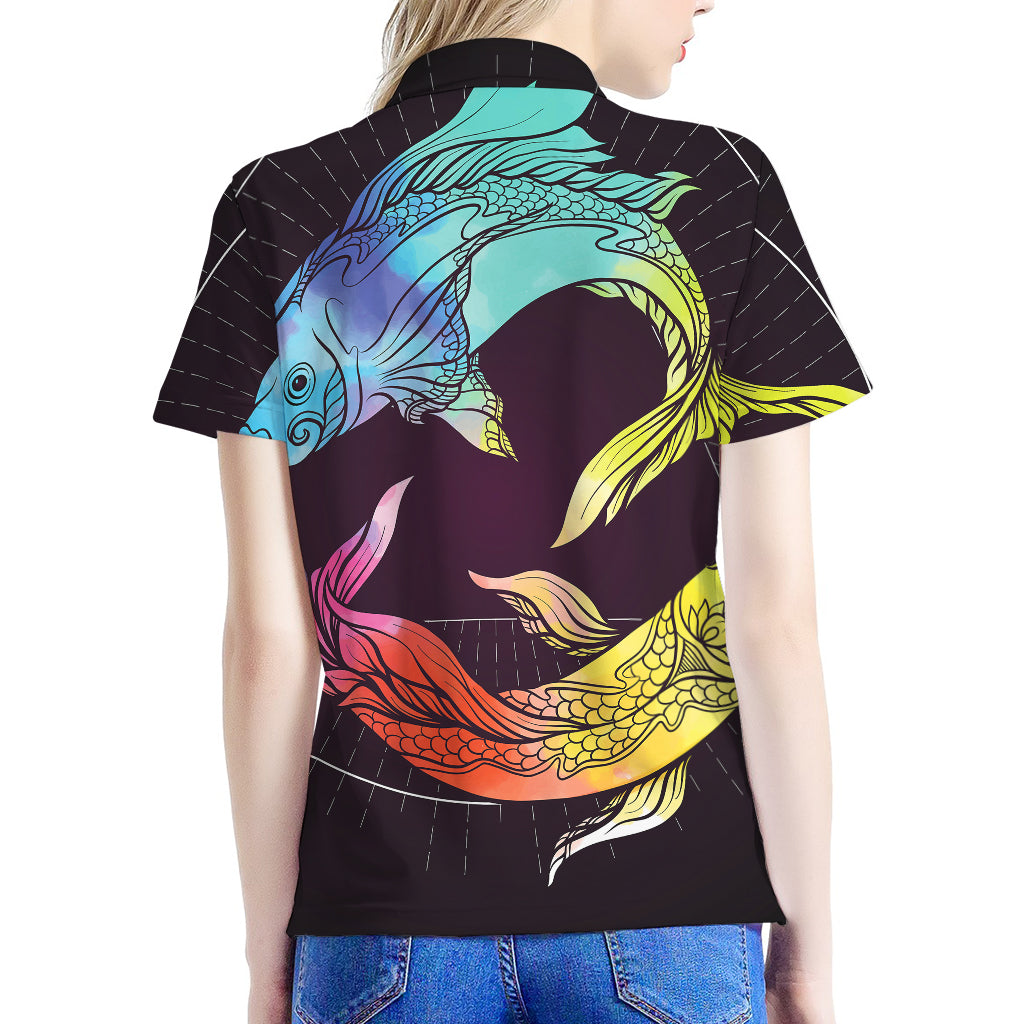 Colorful Pisces Sign Print Women's Polo Shirt