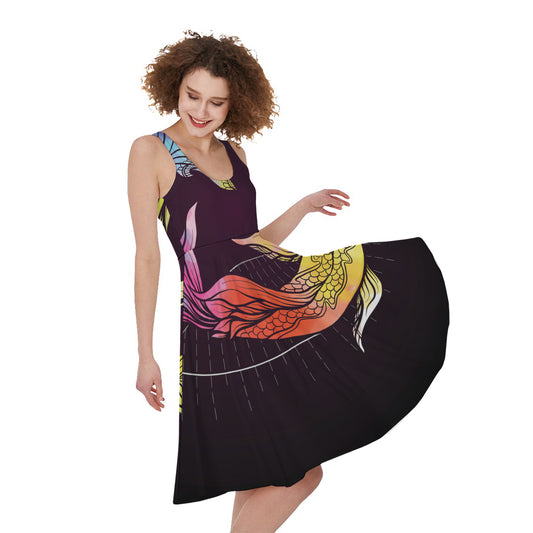 Colorful Pisces Sign Print Women's Sleeveless Dress
