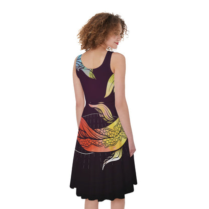 Colorful Pisces Sign Print Women's Sleeveless Dress