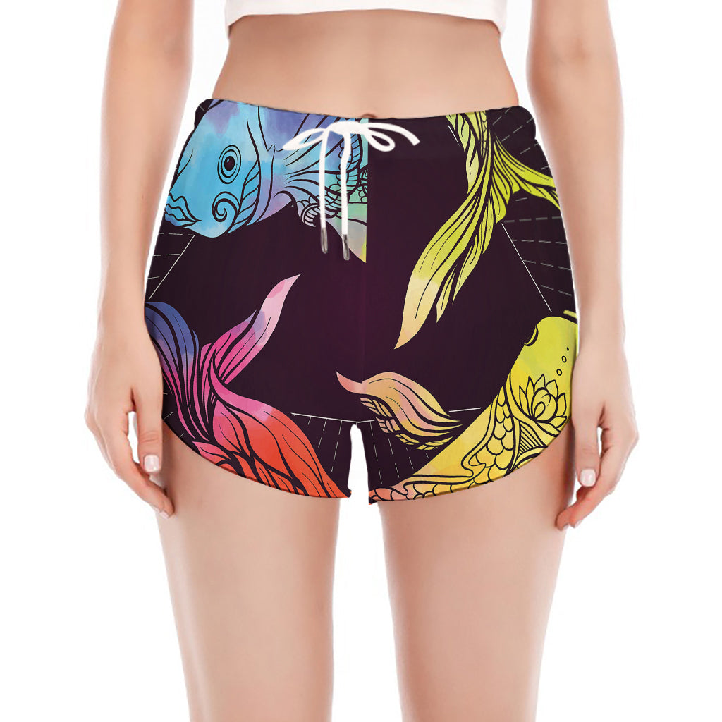 Colorful Pisces Sign Print Women's Split Running Shorts