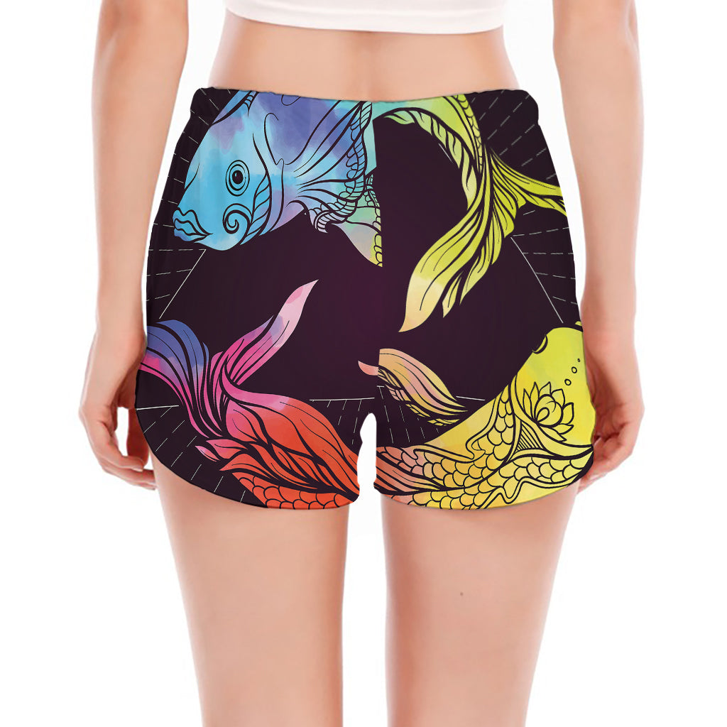 Colorful Pisces Sign Print Women's Split Running Shorts