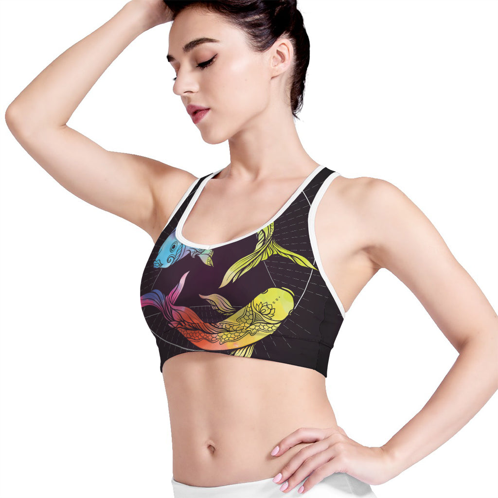 Colorful Pisces Sign Print Women's Sports Bra