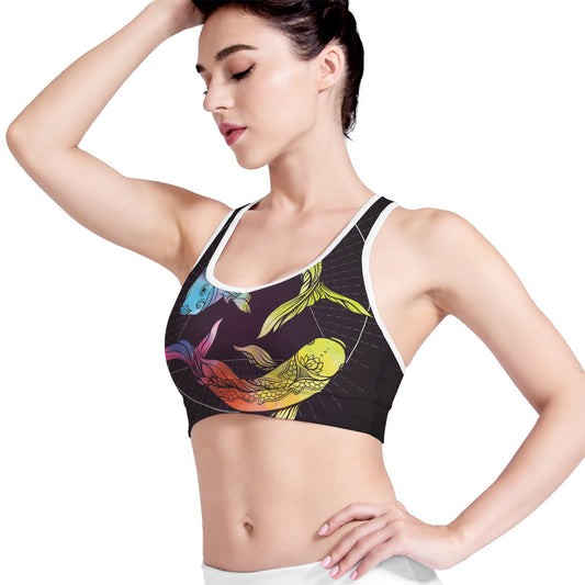 Colorful Pisces Sign Print Women's Sports Bra
