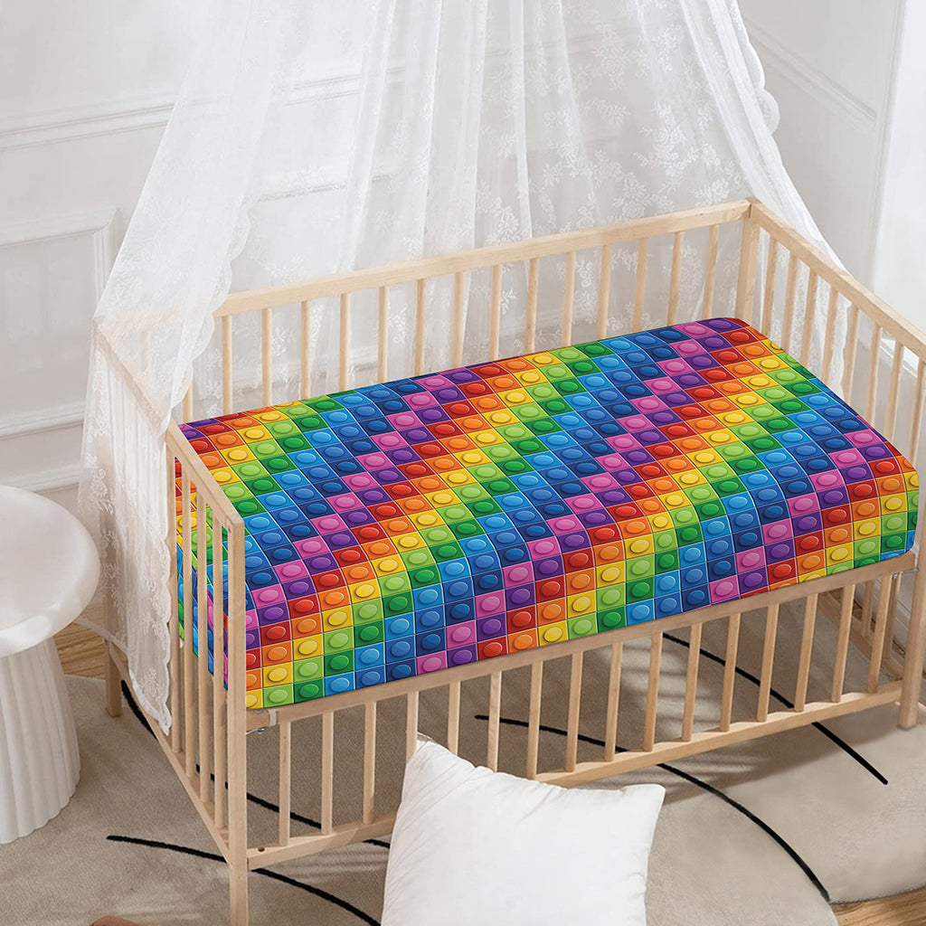 Colorful Plastic Building Blocks Print Baby Crib Sheet