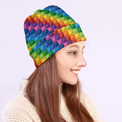 Colorful Plastic Building Blocks Print Beanie