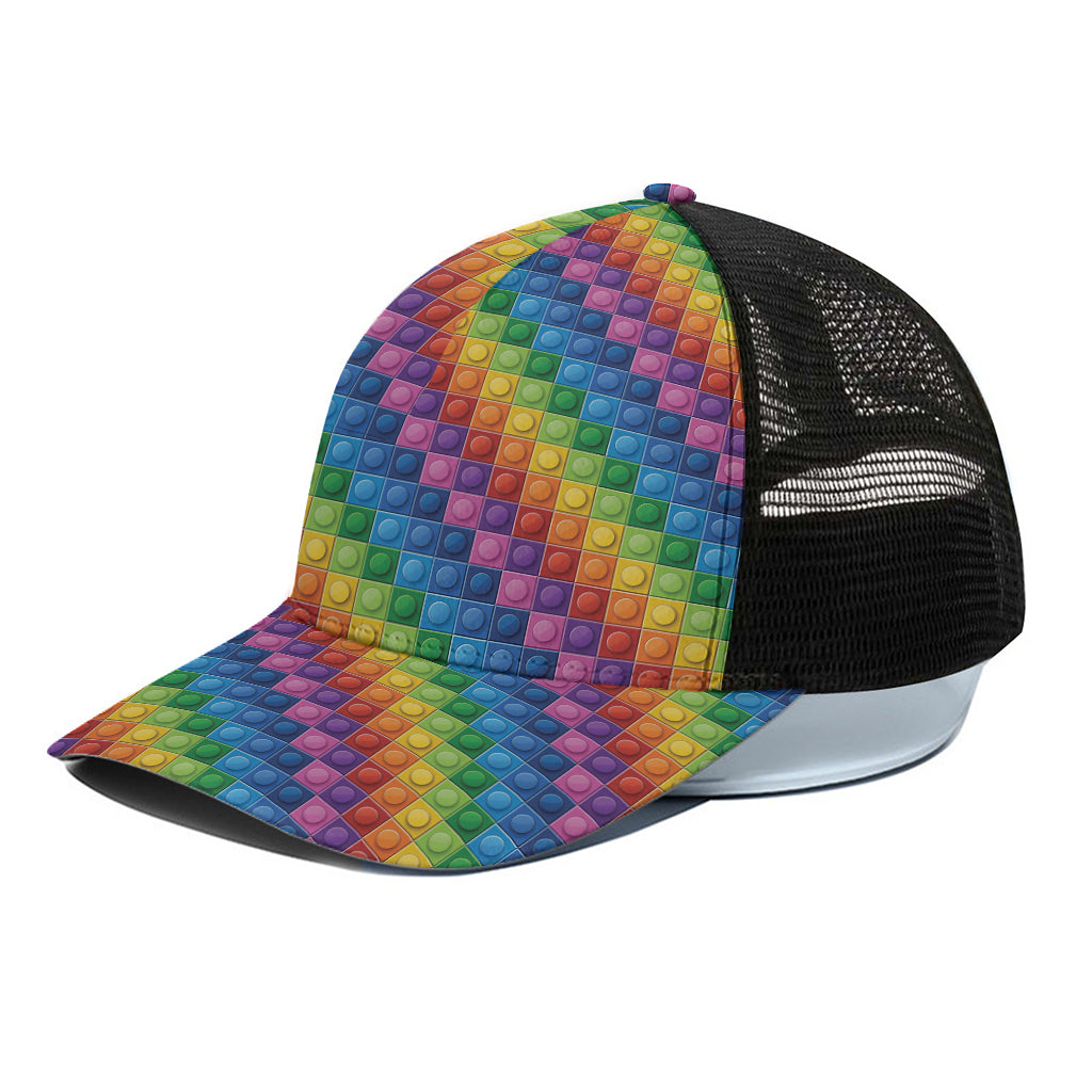 Colorful Plastic Building Blocks Print Black Mesh Trucker Cap