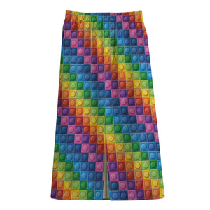 Colorful Plastic Building Blocks Print Cotton Front Slit Maxi Skirt