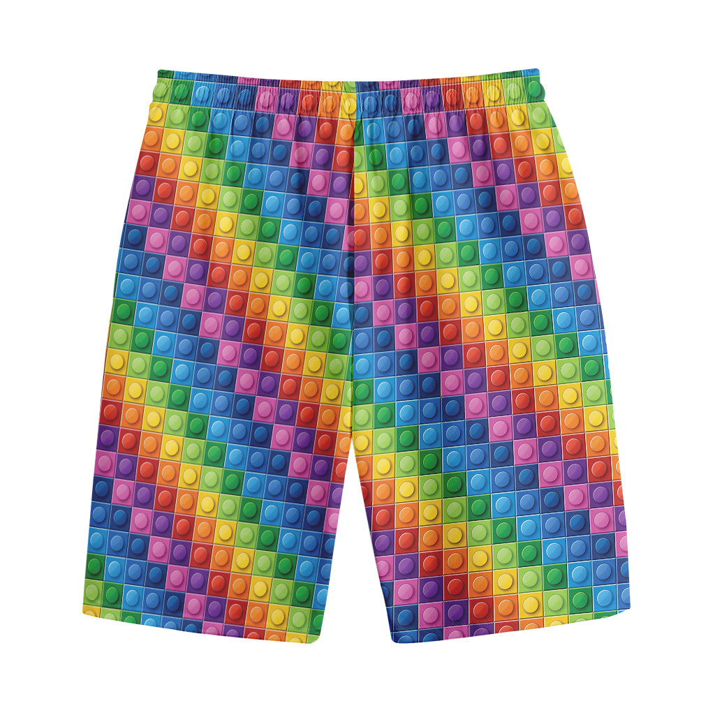 Colorful Plastic Building Blocks Print Cotton Shorts