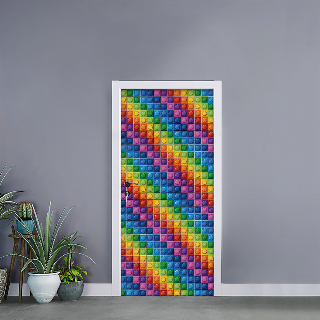 Colorful Plastic Building Blocks Print Door Sticker