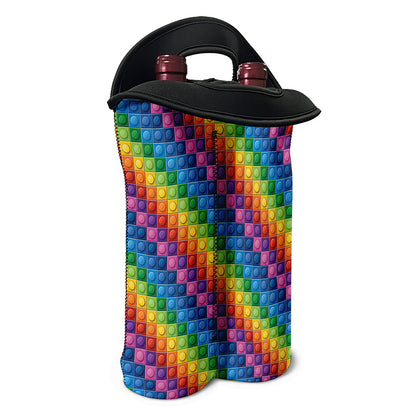 Colorful Plastic Building Blocks Print Double Neoprene Wine Tote
