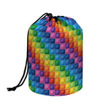 Colorful Plastic Building Blocks Print Drawstring Makeup Bag