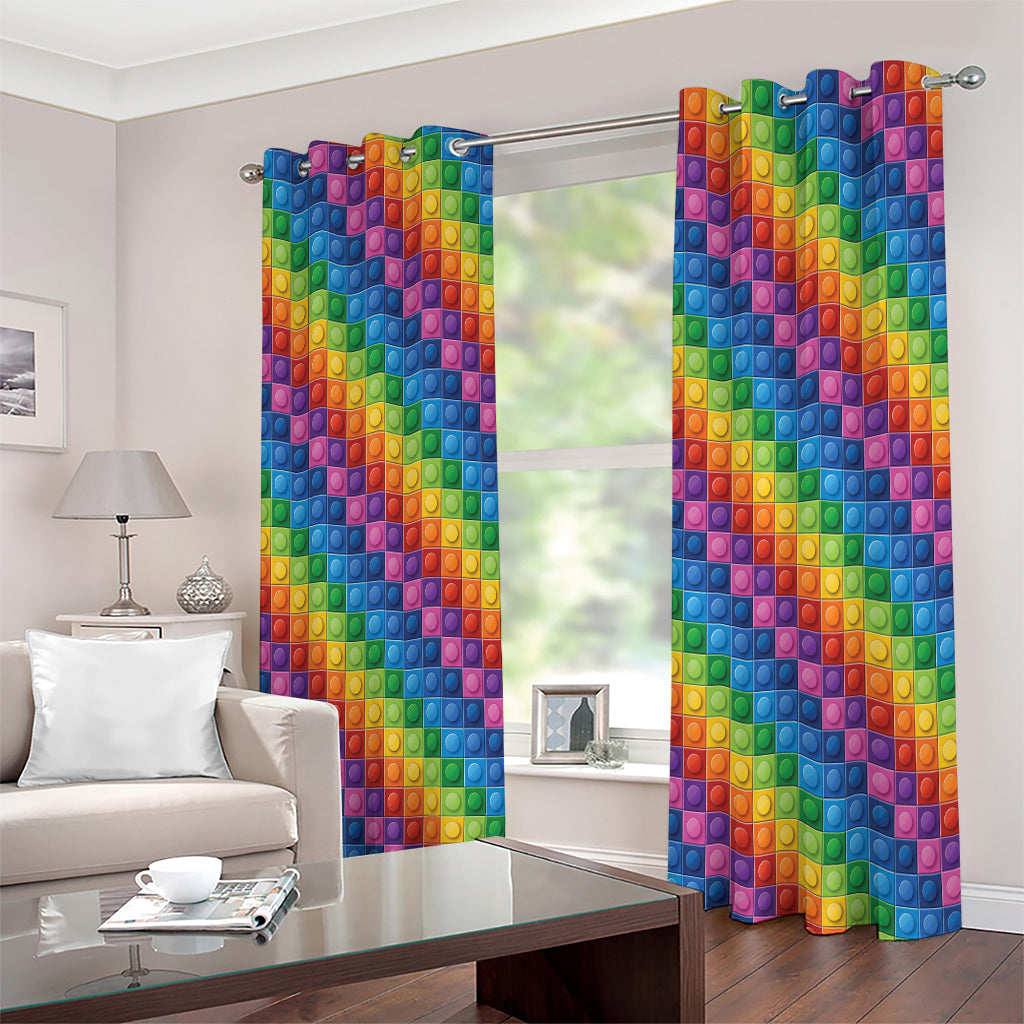 Colorful Plastic Building Blocks Print Extra Wide Grommet Curtains