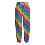 Colorful Plastic Building Blocks Print Fleece Lined Knit Pants