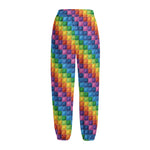 Colorful Plastic Building Blocks Print Fleece Lined Knit Pants