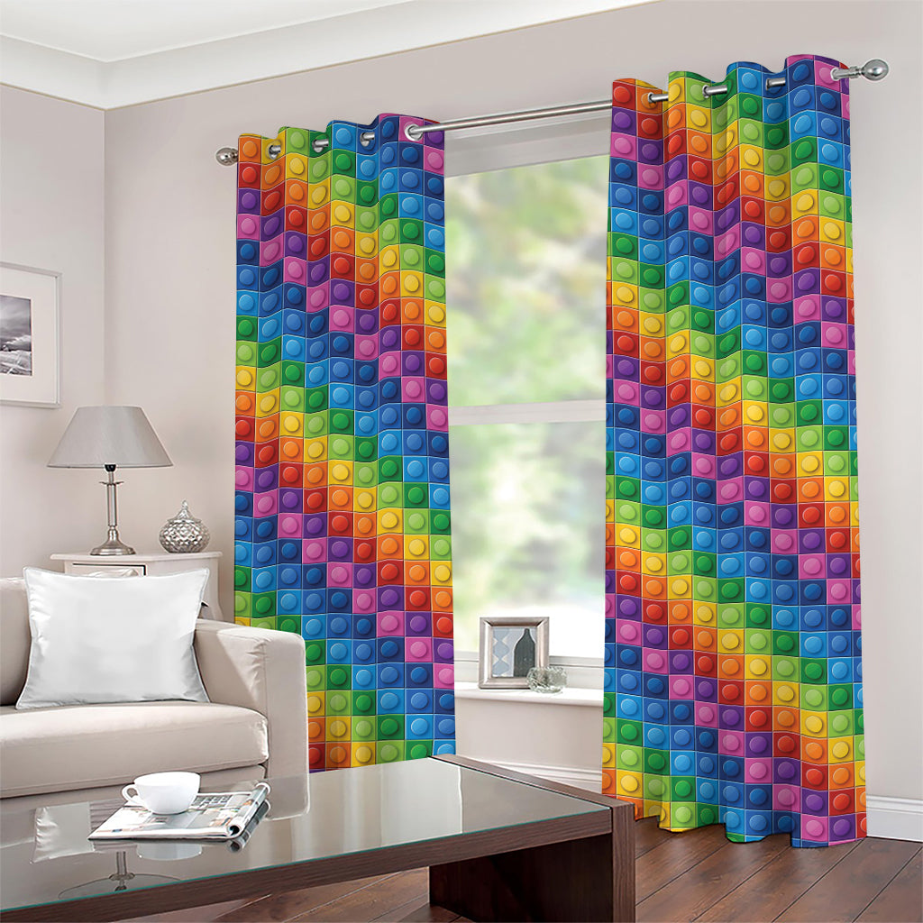 Colorful Plastic Building Blocks Print Grommet Curtains