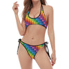 Colorful Plastic Building Blocks Print Halter Scoop Tie Side Bikini