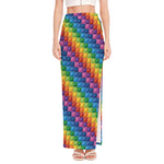 Colorful Plastic Building Blocks Print High Slit Maxi Skirt