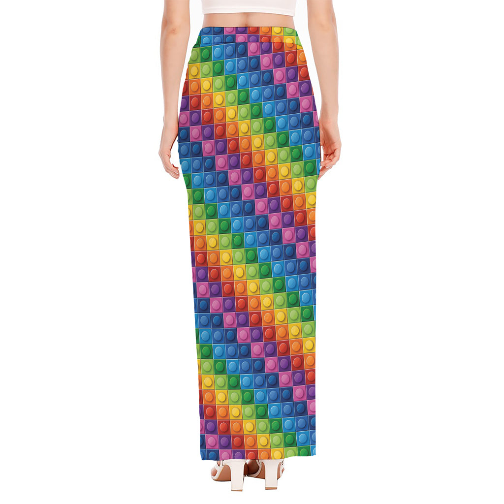 Colorful Plastic Building Blocks Print High Slit Maxi Skirt