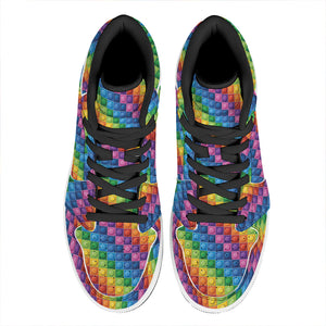 Colorful Plastic Building Blocks Print High Top Leather Sneakers