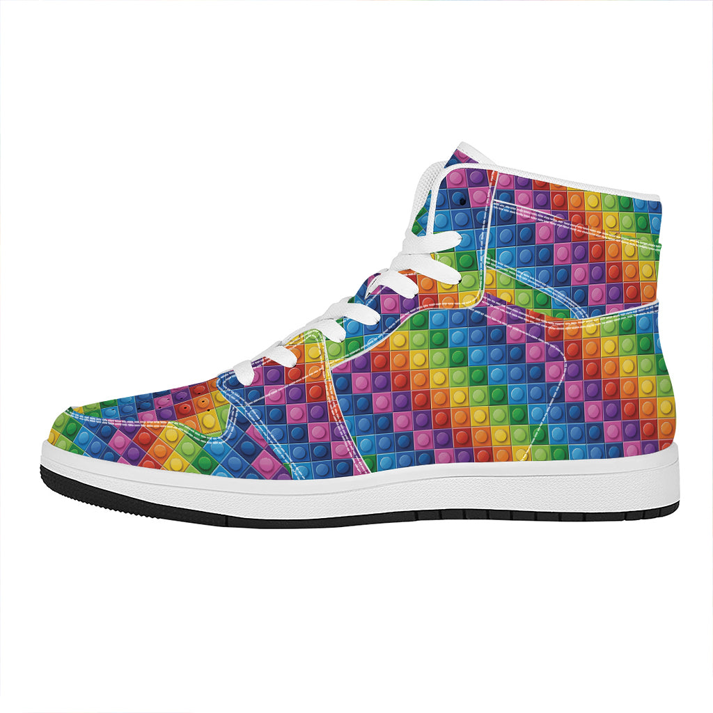 Colorful Plastic Building Blocks Print High Top Leather Sneakers