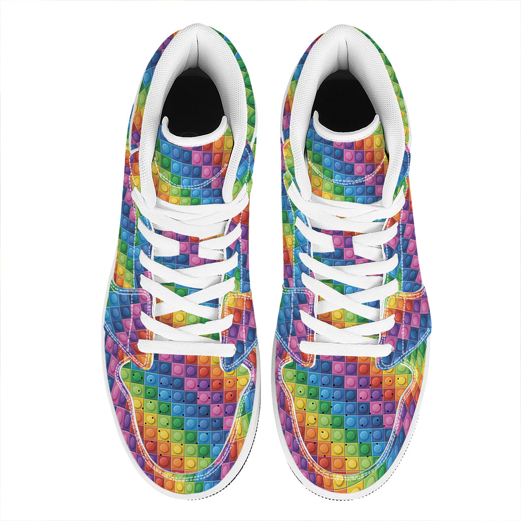 Colorful Plastic Building Blocks Print High Top Leather Sneakers