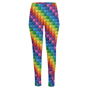 Colorful Plastic Building Blocks Print High-Waisted Pocket Leggings