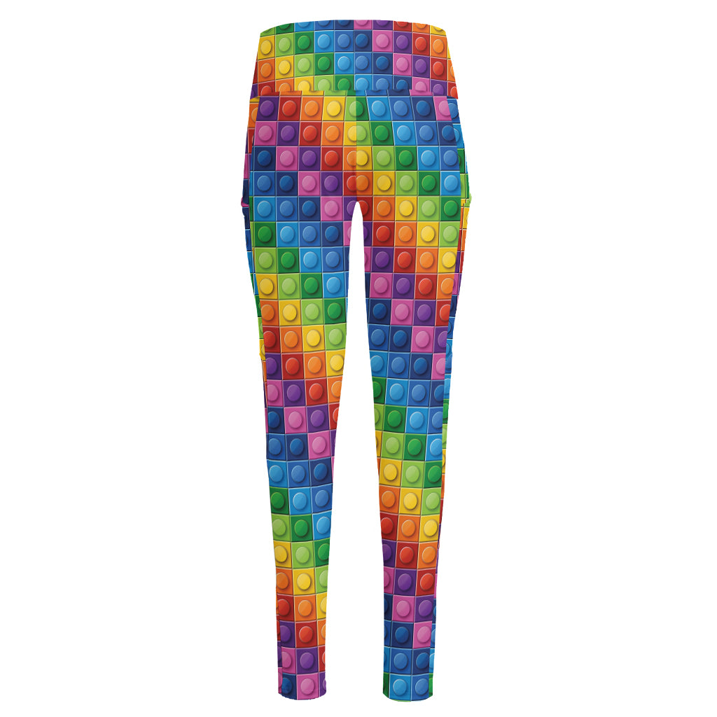 Colorful Plastic Building Blocks Print High-Waisted Pocket Leggings