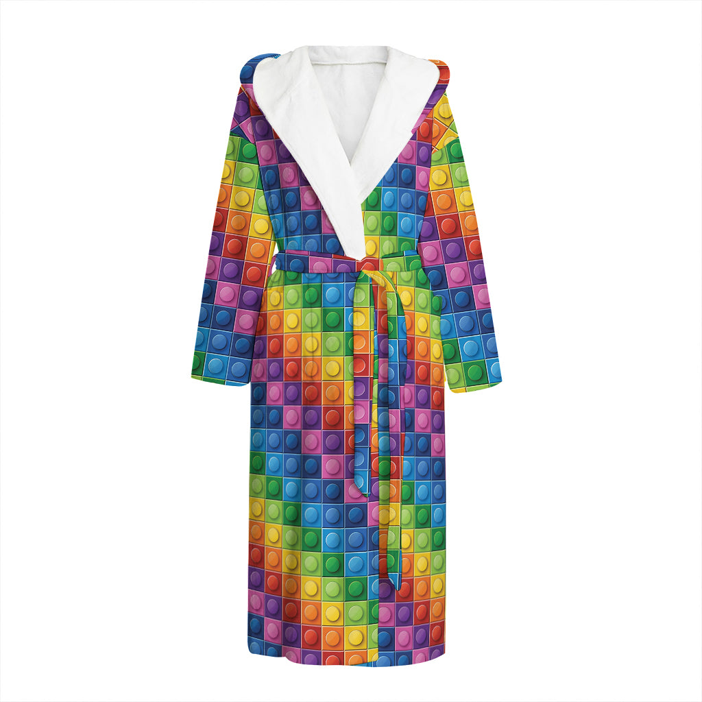 Colorful Plastic Building Blocks Print Hooded Bathrobe