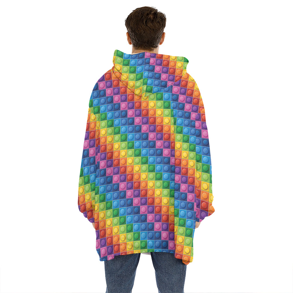 Colorful Plastic Building Blocks Print Hoodie Blanket