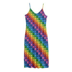 Colorful Plastic Building Blocks Print Jersey Midi Cami Dress