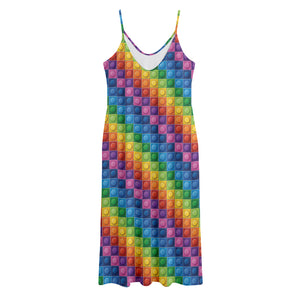 Colorful Plastic Building Blocks Print Jersey Midi Cami Dress