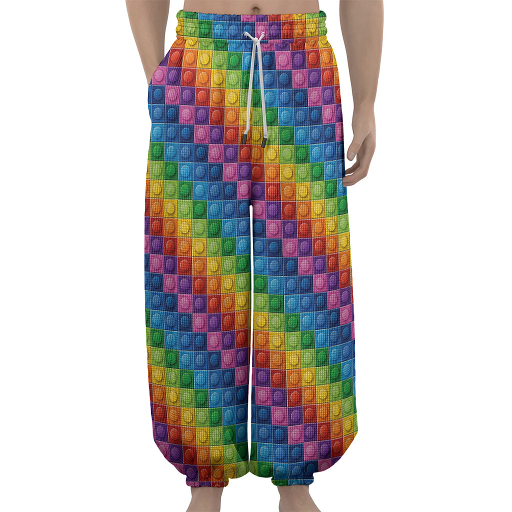 Colorful Plastic Building Blocks Print Lantern Pants