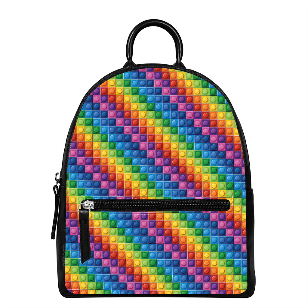 Colorful Plastic Building Blocks Print Leather Backpack