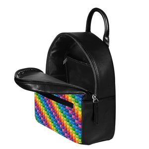 Colorful Plastic Building Blocks Print Leather Backpack