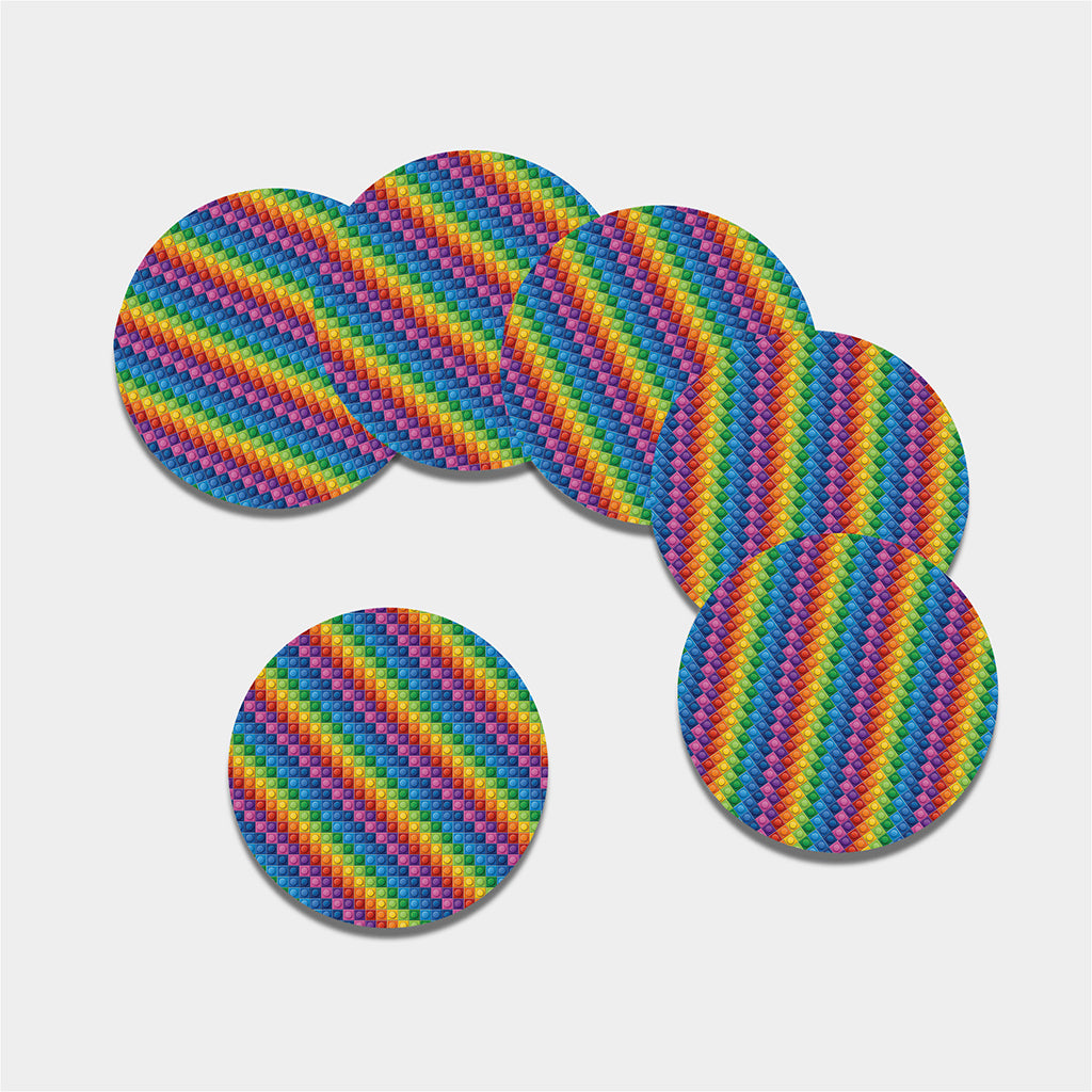 Colorful Plastic Building Blocks Print Leather Coaster Set