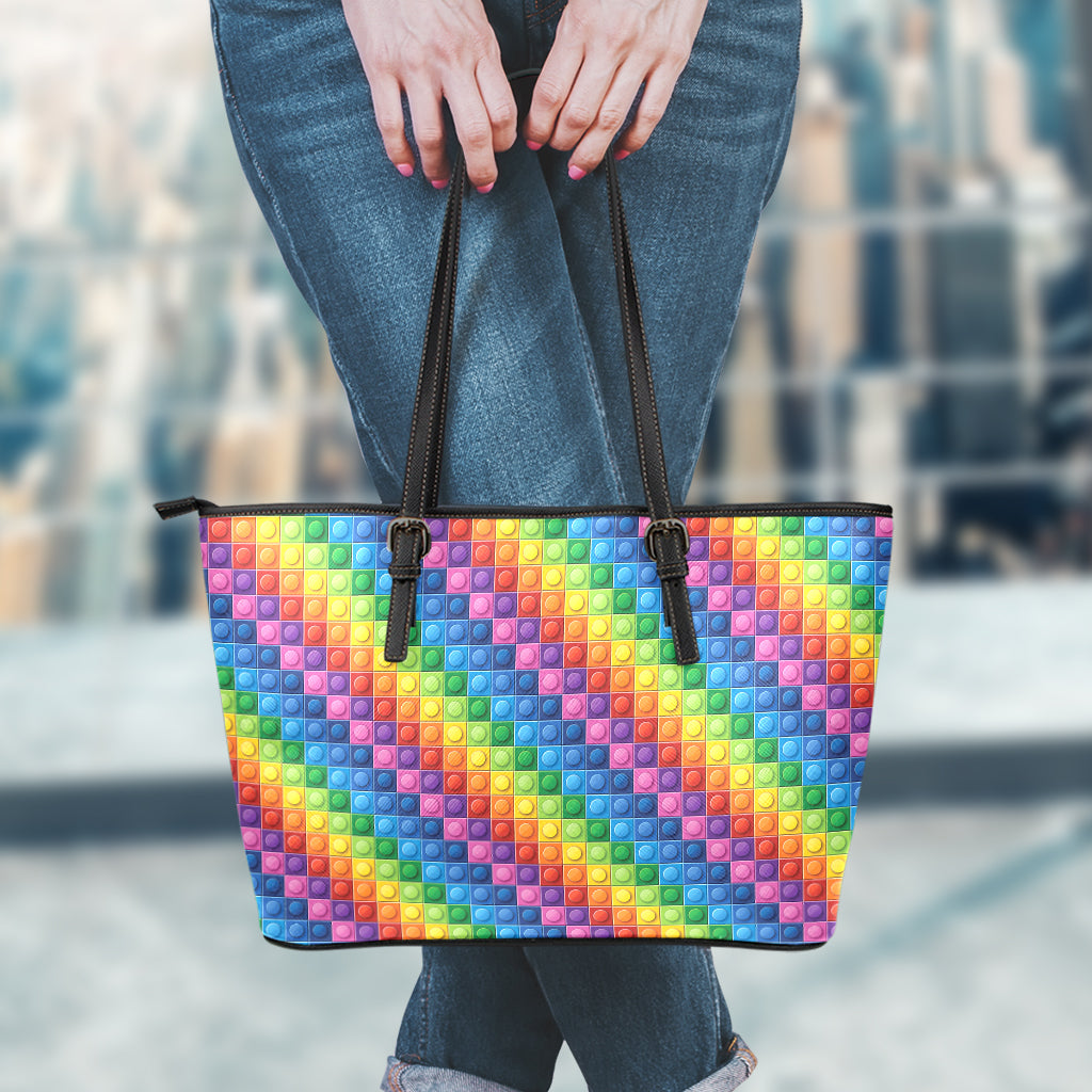 Colorful Plastic Building Blocks Print Leather Tote Bag