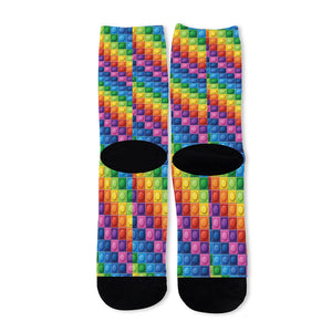 Colorful Plastic Building Blocks Print Long Socks