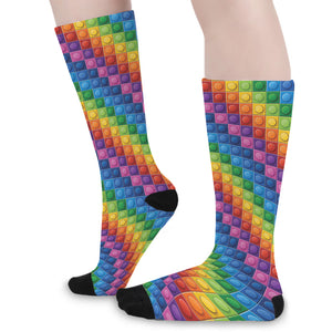 Colorful Plastic Building Blocks Print Long Socks