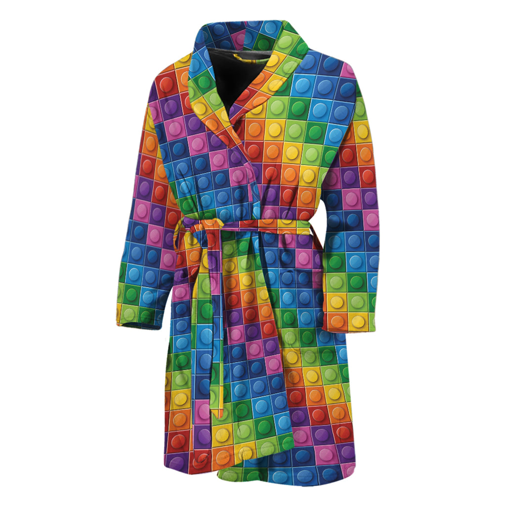 Colorful Plastic Building Blocks Print Men's Bathrobe