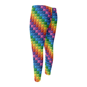 Colorful Plastic Building Blocks Print Men's Compression Pants