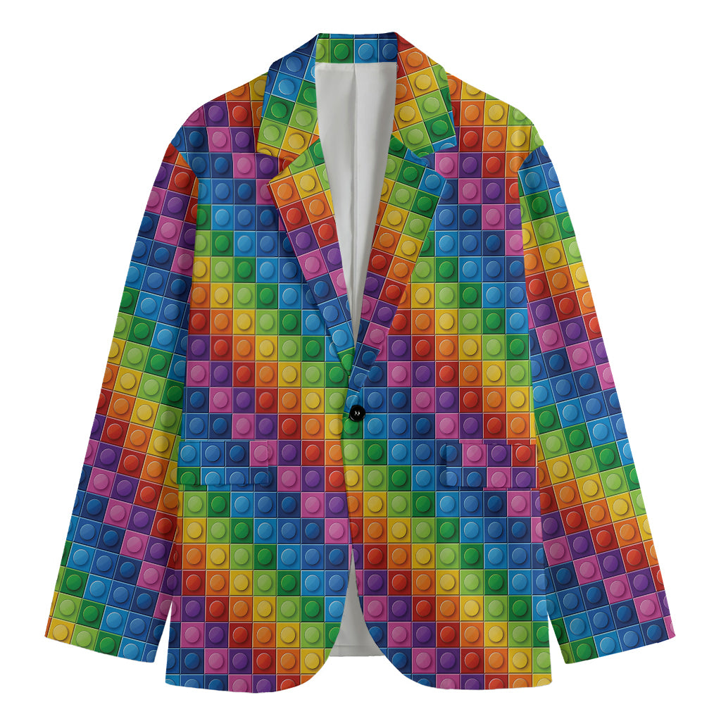 Colorful Plastic Building Blocks Print Men's Cotton Blazer