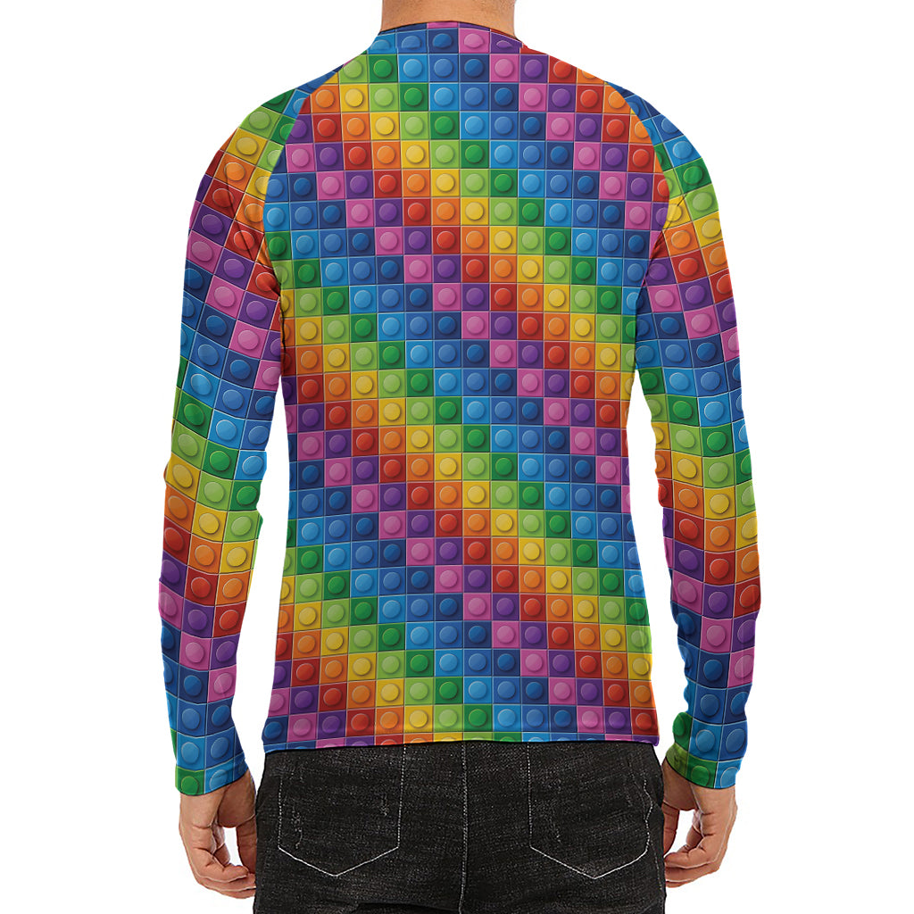 Colorful Plastic Building Blocks Print Men's Long Sleeve Rash Guard